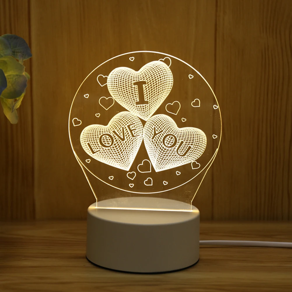 Sleeping Light Bedroom Bedside Table Lamp Acrylic 3D Romantic Love LED Desktop Night for Valentine Wife Gift | Освещение