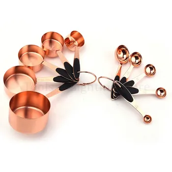 

5pcs Stainless Steel Measuring Cups Spoons Set Rose Gold Coffee Tea Kitchen Baking Cooking Tools