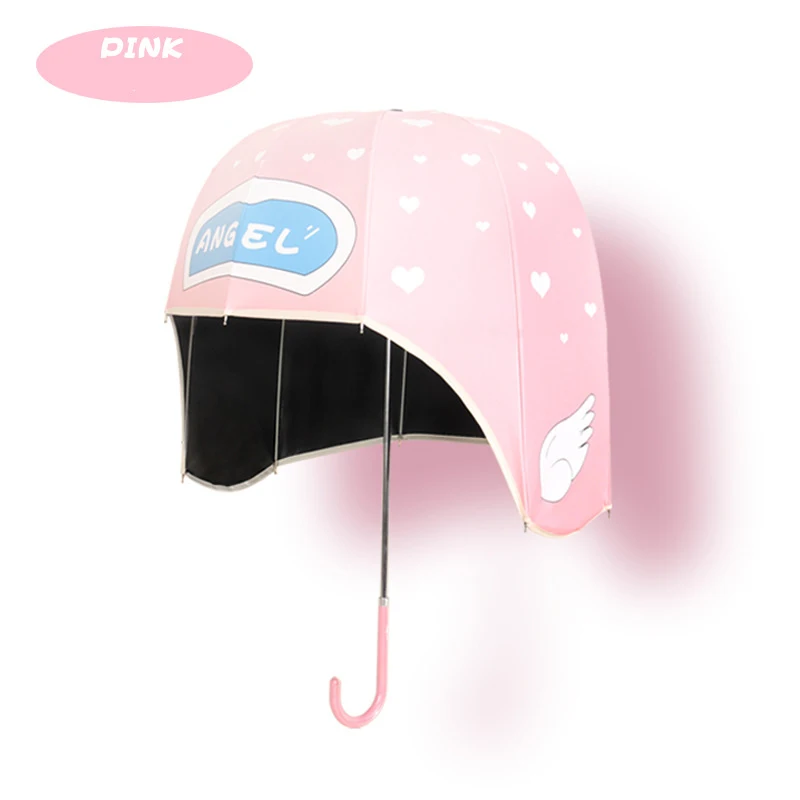 Детский шлем зонтик дети зонтик дождь Женщины Девушка длинная ручка розовый черное покрытие - Цвет: child