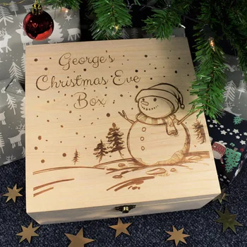 

Christmas Engraved Wooden Christmas Gift Box Engraved Snowman Santa Claus Pure Wooden Case Jewelry Storage Case Navidad Decor