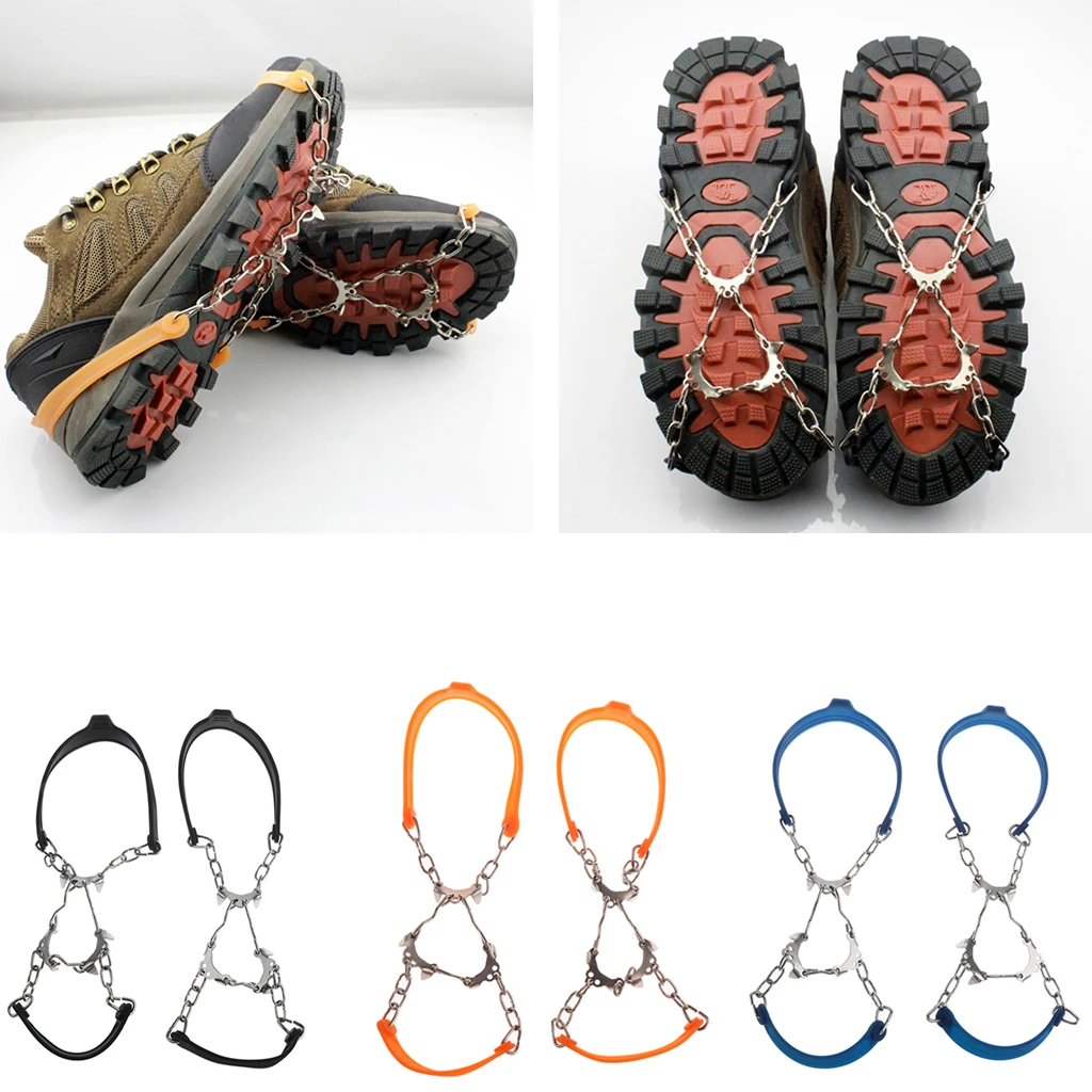 6-Teeth Ice Snow Traction Cleats Spikes Shoes Footwear Trail Crampons Anti-skid Grips for Winter Walking Fishing Hiking Jogging