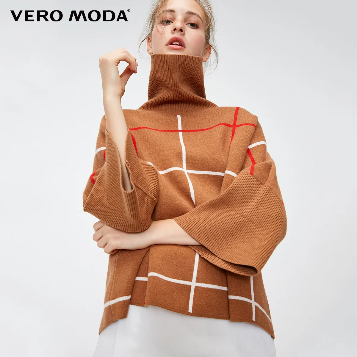 Свободный вязаный свитер с воротником-хомутом и рукавом 3/4 Vero Moda | 319125501 - Цвет: Caramel camel