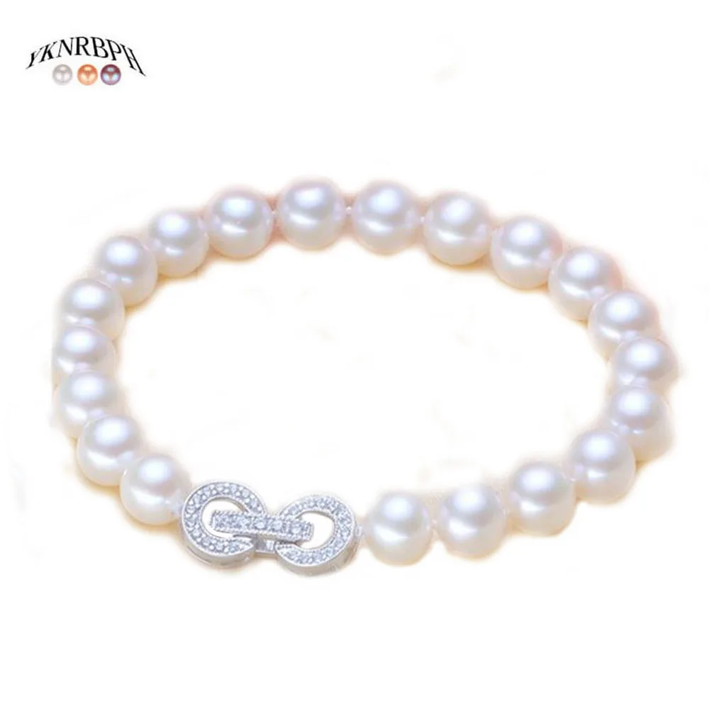 

YKNRBPH Women's S925 Sterling Silver Round Freshwater Pearl Bracelet For Bride Weddings Fine Jewelry Bracelets