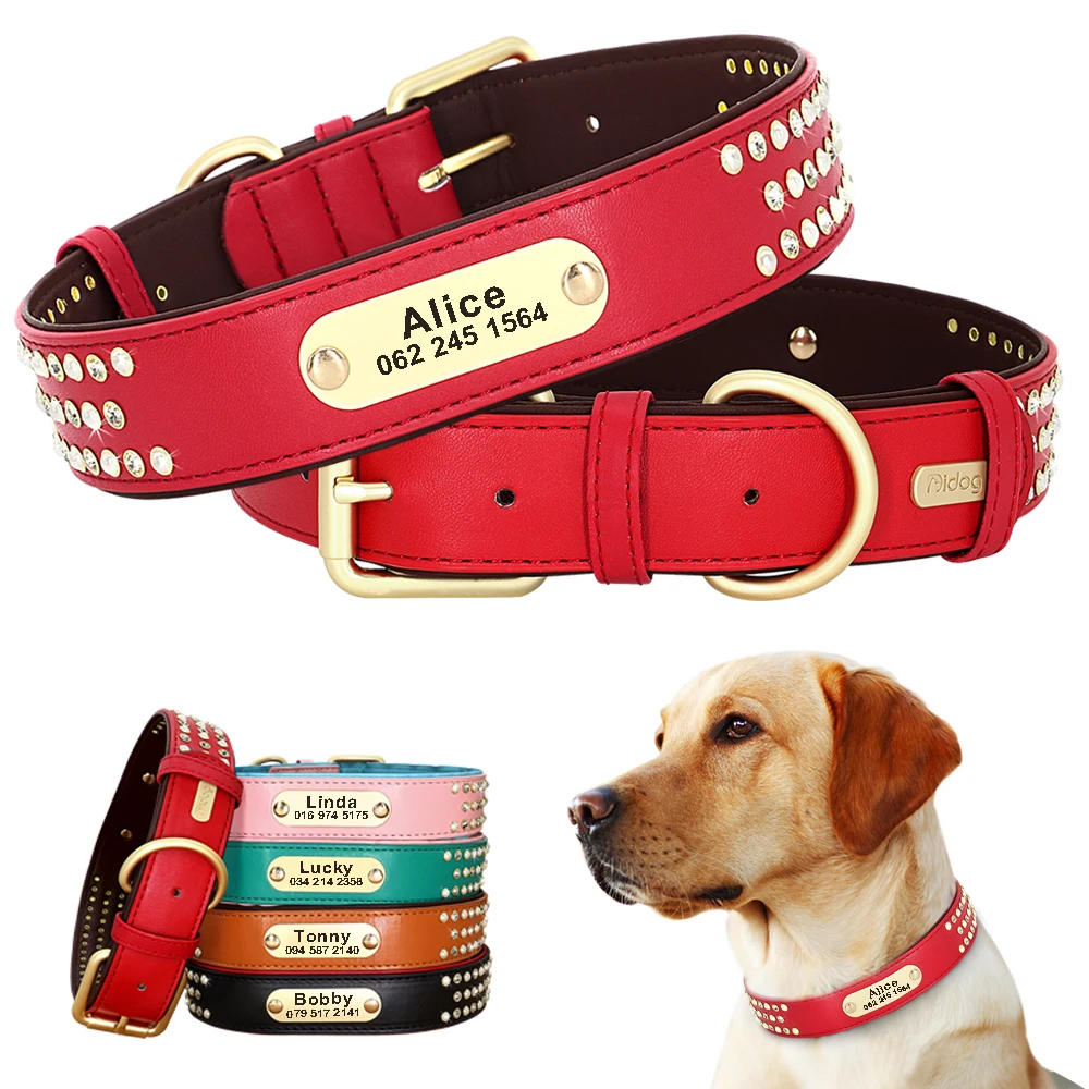 Rhinestone Custom Dog Collars Leather Personalized Crystal Pet Collar