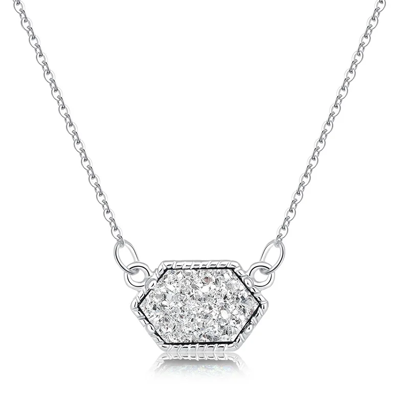 Горячее предложение, ожерелье Druzy Drusy, модное овальное ожерелье из смолы, каллаит, ожерелье с говлитом, позолота, серебро, Брендовое ювелирное изделие для женщин и девушек - Окраска металла: S silvery