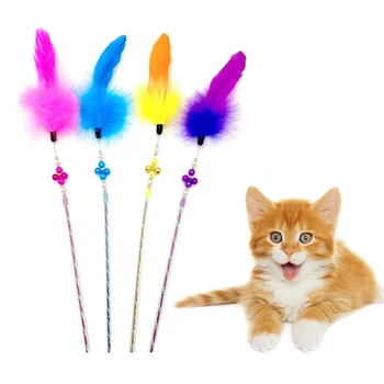 

Great Kitten Play Interactive Fun Toy Cat Teaser Wand Pet Colorful Feather Grappige Kattenstok Toys