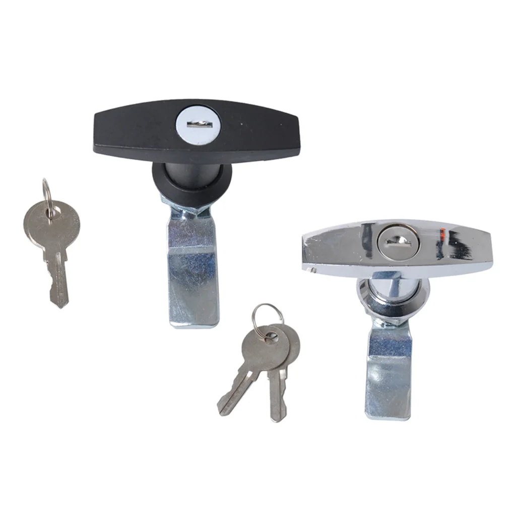 2 Pack Keyed Garage Door Lock T -Handle Assembly for  Trailer Caravan RV Toolbox - Chrome+ Black