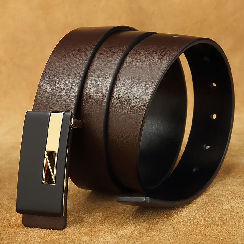 High Quality Coffee Belt Men's Fashion Z Letter Designer Belt Men Cowhide Casual Leather Cintos Masculino Sceintur
