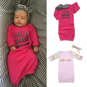 

Newborn Baby Girl Sleeping Bag Little Sisters Letter Floral Long Sleeve Comfortable Wrap Warm Blanket + Bow Headdress