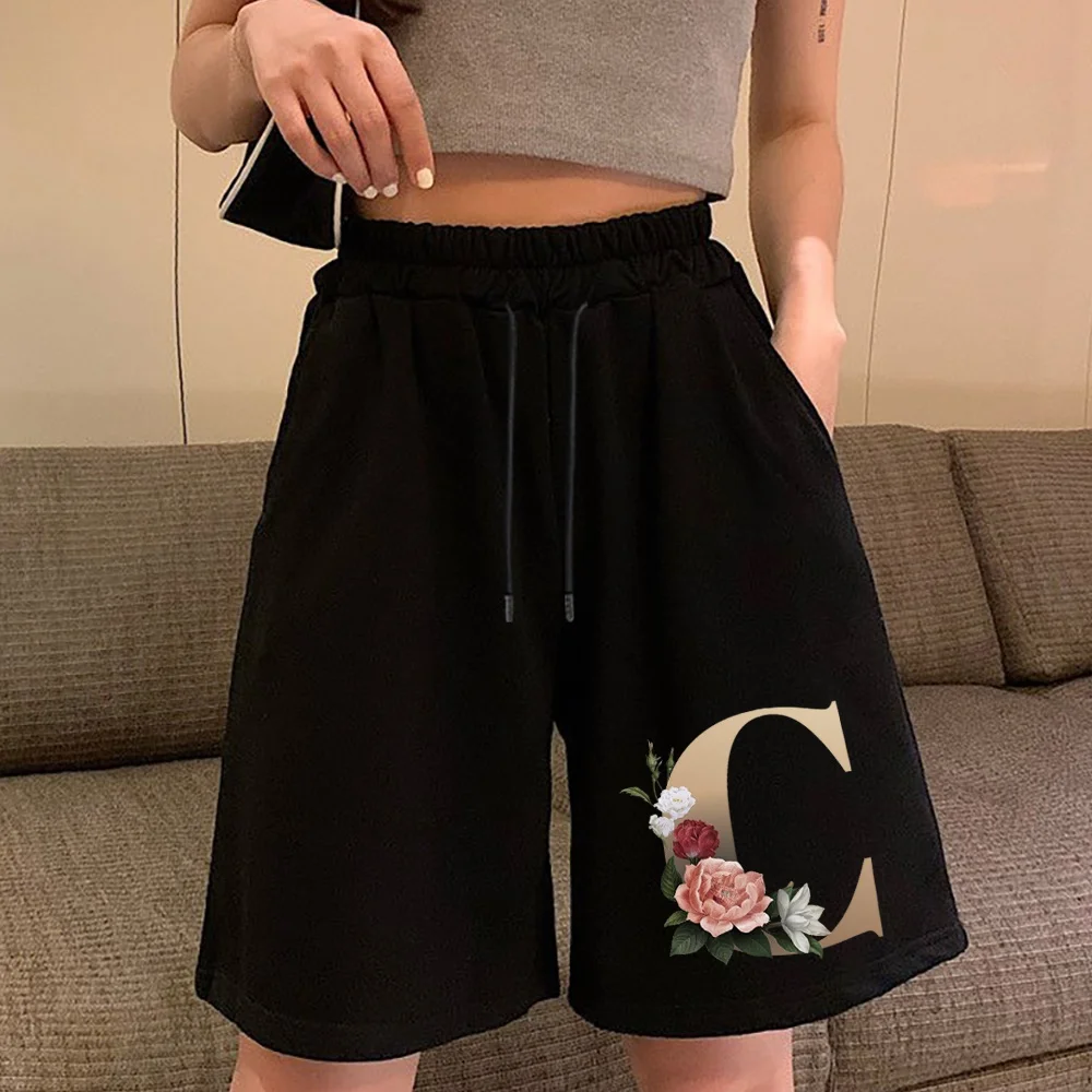 2022 Summer New High Waist Shorts Fashion Girl Linen Five-point Pants Letter Printed Shorts Ladies Wide Leg Comfortable Shorts