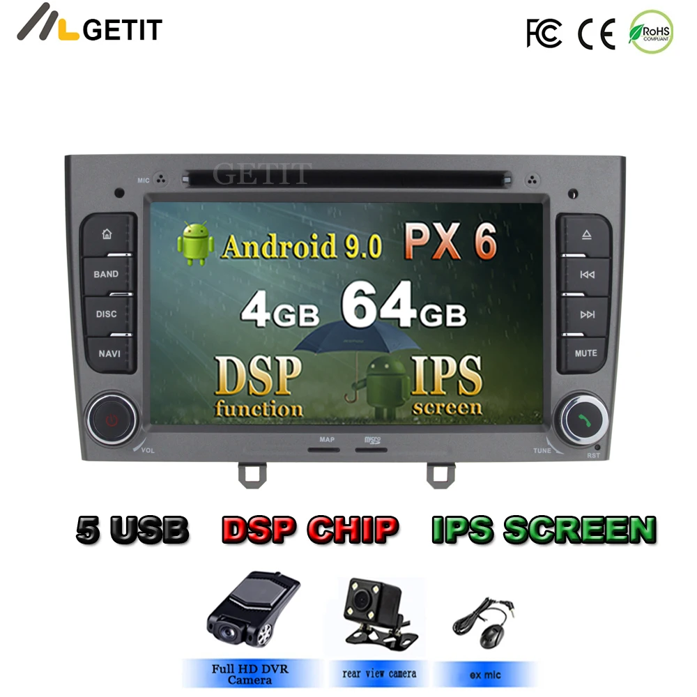 Автомобильный DVD-плеер IPS Android 10 4G 64G для peugeot 408 308 308SW мультимедийный радиоприемник