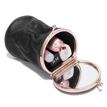 

Make up bag small portable leather mini perfume to receive pocket makeup pocket toiletry ladies cosmetic hand bags with mirror