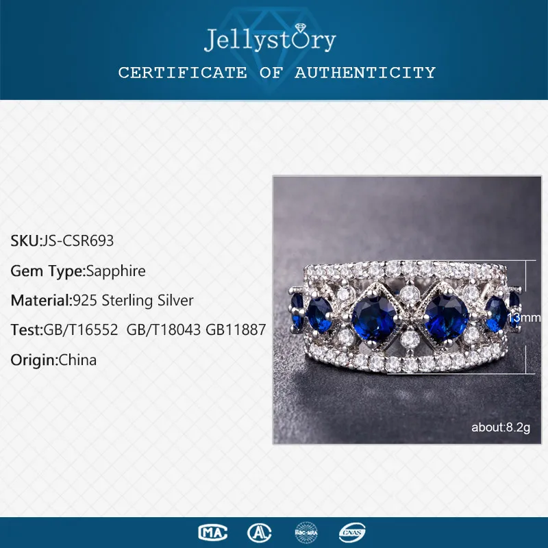Jellystory 925 Серебряное кольцо с сапфиром, Цирконом, драгоценными камнями геометрической формы, модное ювелирное изделие для женщин, подарок на свадьбу