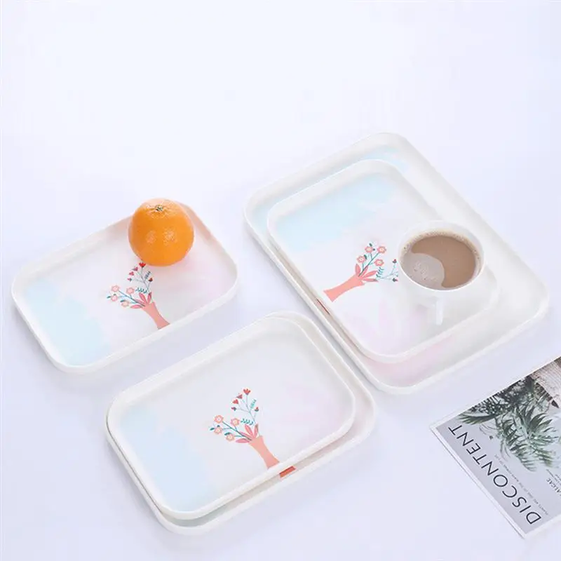 Прямоугольная пластиковая обеденная Тарелка Фруктовый поднос цветочный узор