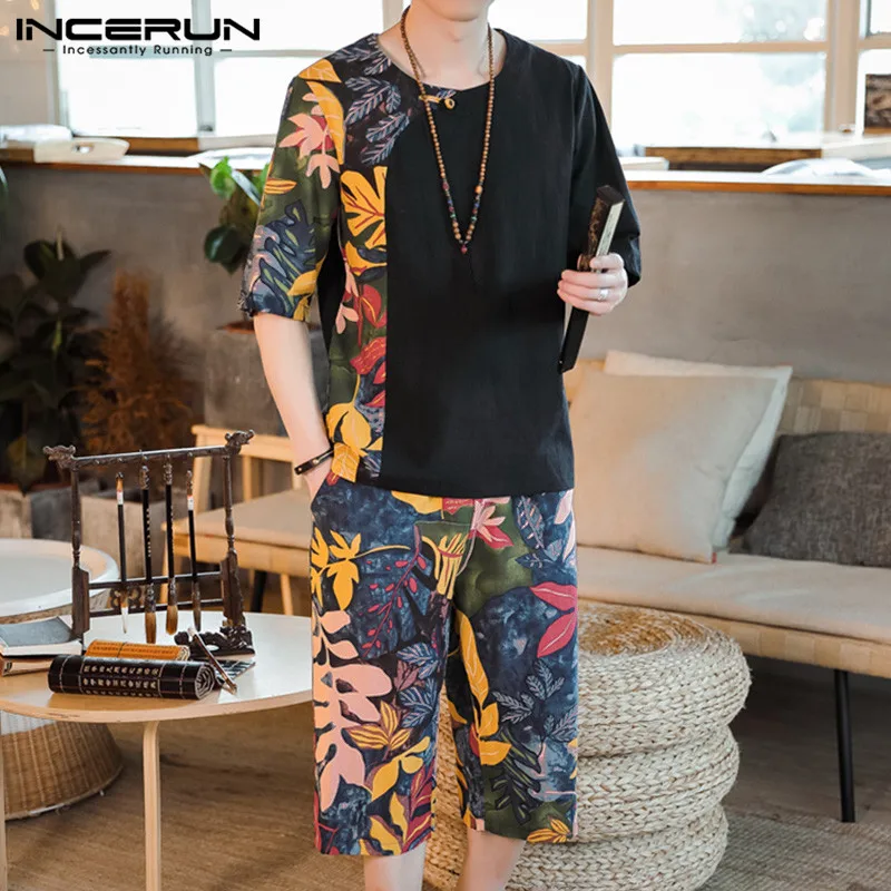 Ethnic Style Printed Men Sets Short Sleeve O Neck T Shirt Elastic Waist Casual Pants Retro 2 Pieces Men Sets Streetwear INCERUN Ethnic Style Printed Men Sets Short Sleeve O Neck T Shirt Elastic Waist Casual Pants Retro 2 Pieces Men Sets Streetwear INCERUN