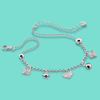 

Fashion 925 sterling silver chains,simple Heart-shaped pendant silver anklets,Summer girls popular silver foot jewelry,best gift