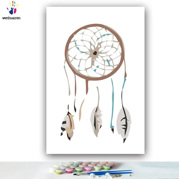 

DIY colorings pictures by numbers with colors Feather dream catcher picture drawing painting by numbers framed Home