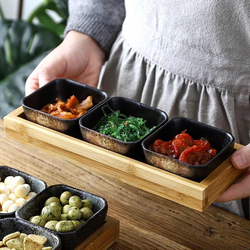 Fruit Plate Ceramic Dessert Plates Snack Dish Creative ceramic grid fruit plate snack plate serving platter Japanese small dish with tray Home desktop dried fruit snack tray