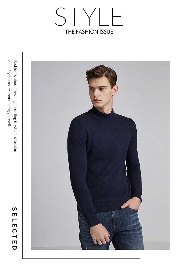Отборный мужской зимний шерстяной пуловер с высоким воротником вязаный чистый цвет свитер с высоким воротом S | 419425527
