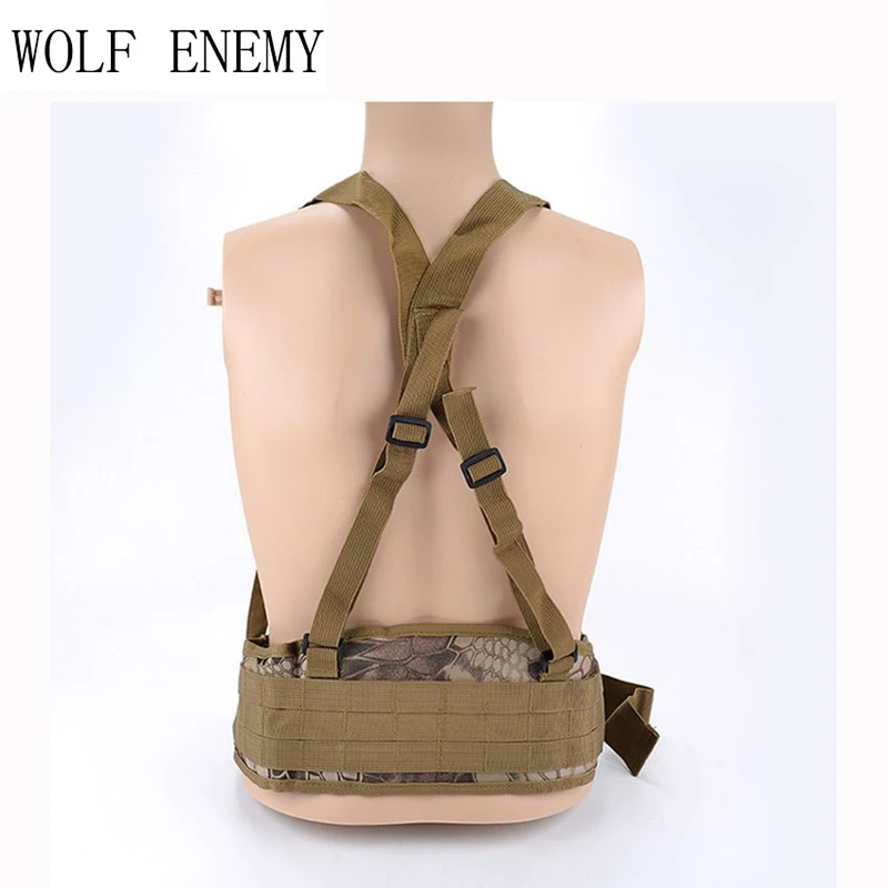Kryptek Desert Страйкбол Тактический Molle спортивные боевые талии мягкий пояс с Н-образной подтяжкой плечевой ремень регулируемый нейлоновый пояс BK - Цвет: Kryptek Desert