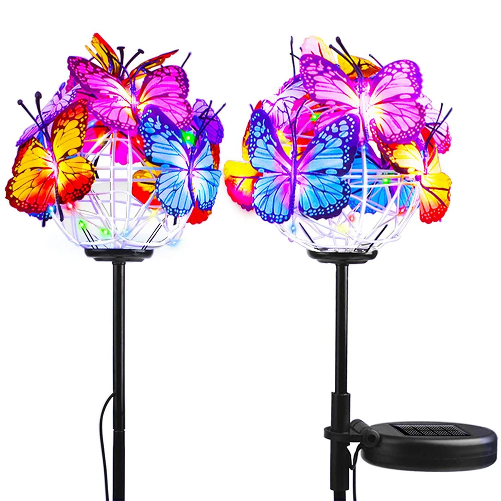 Plugue à Terra Luzes da Estaca com Bulbo Coloridas à Prova Água para Caminho Solar Gramado Lâmpada Jardim Decorativo Borboletas Dwaterproof Quintal Luz Led 7 lâmpada jardim decorativo luzes da estaca com