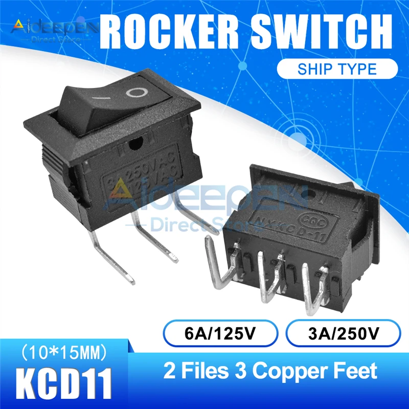 KCD11 10x15 мм кнопочный переключатель оснастка ВКЛ-ВЫКЛ 2 файла 3 файла 2/3 медные ножки лодка кулисный переключатель 10 мм* 15 мм 6A/125 В 3A/250 В