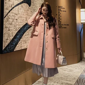 

Spring Coat Women Winter 2019 Coats Autumn And Winter Coat New Large Size Pink Wool Coat Thick Long Coat Female