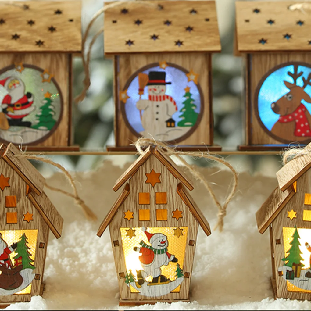 DIY светильник, деревянный дом, Рождественская елка, украшение, лось, Санта Клаус, подвесная подвеска, Рождественский Декор для нового года, для дома