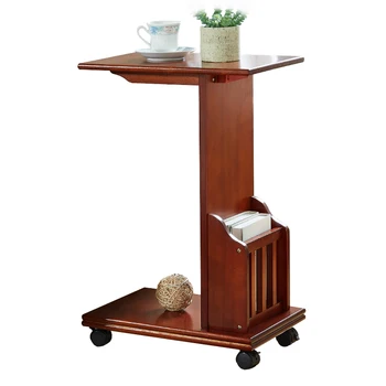 

Mobile Sofa Side American-style Solid Wood Simple Small Coffee Table with Wheels Bedroom Bedside Table Shelf Bedside Table