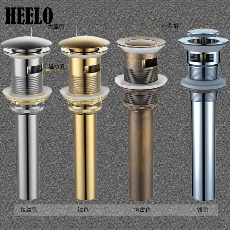 

Titanium Gold fang gu dai Overflow Hole Refined Copper Surface Washbasin Large Covered Press Bounce Drainer to Water Pipe Water