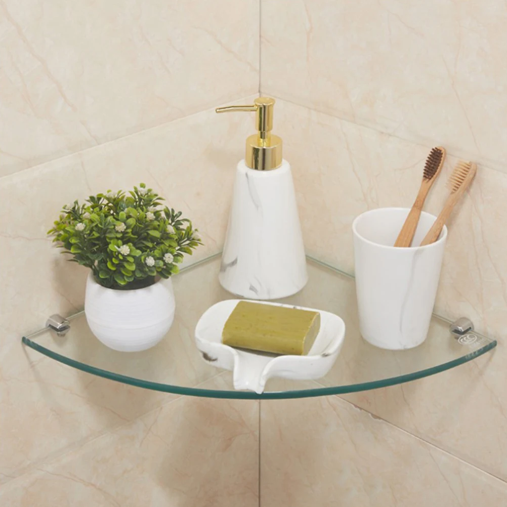 2pcs Glass Corner Shelf Triangle Convenient Useful Bathroom Shelf Wall Organizer Storage Rack for Toilet Bathroom Kitchen A30 4