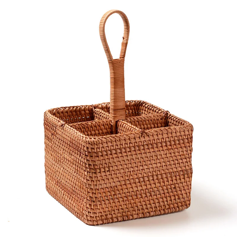 Neatening Storage Wicker Toy Basket Picnic Rattan Basket Storage For Wine Bottle Sundries Remote