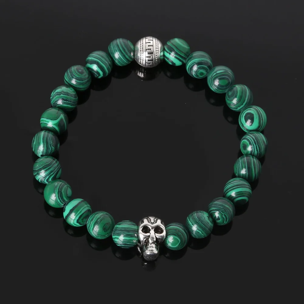 Malachite Тигровый глаз Будда из натурального камня бусины браслеты лавы круглые бусины эластичность веревка для мужчин и женщин браслет - Окраска металла: Malachite