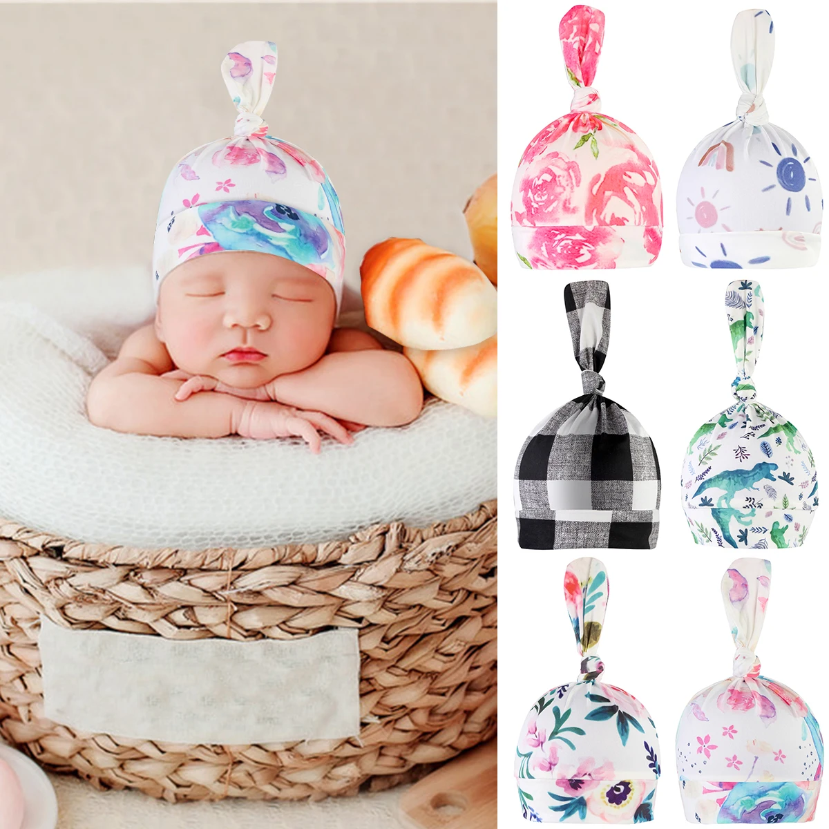 6 colors Baby Knot Cotton Hat Spring Autumn Toddler Beanies for Boys Girls Cap Winter Warm Print Color Children | Детская одежда и