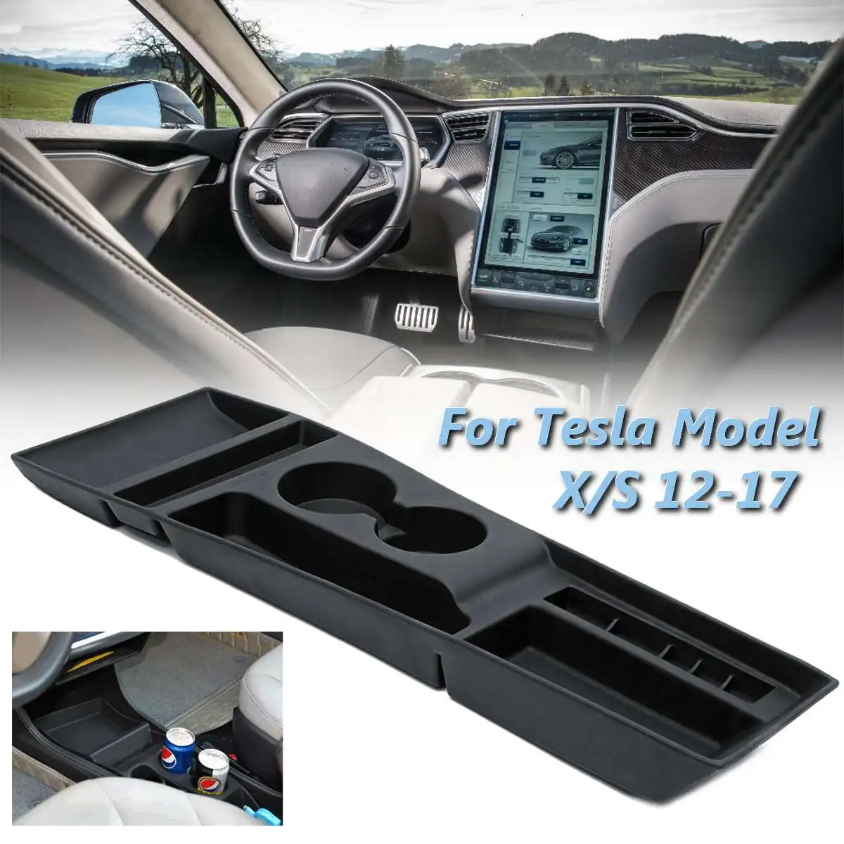 Car Armrest Box Storage Center Console Organizer Container Holder Box For Tesla Model X / S 2012 2013 2014 2015 2016 2017