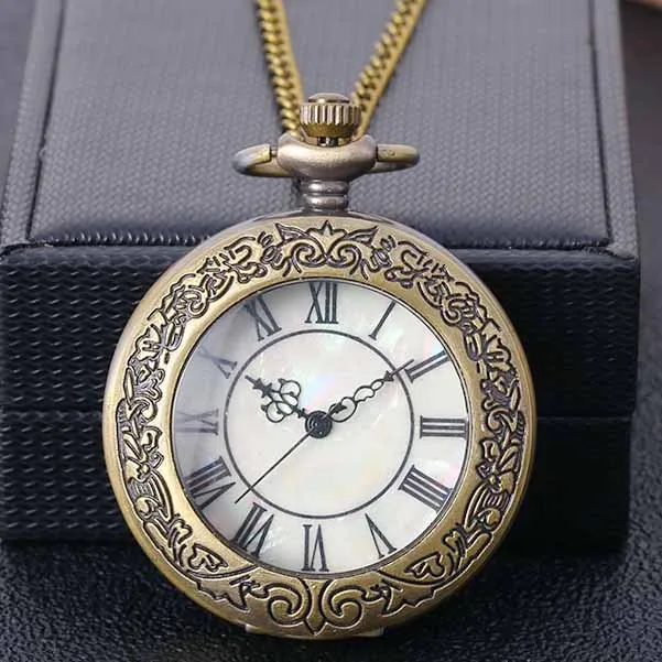 

Retro Fashion Quartz Pocket Watch Chain Clock Commemorative Ripple Carving Roman Scale Unique Watches Best Gift for Friends