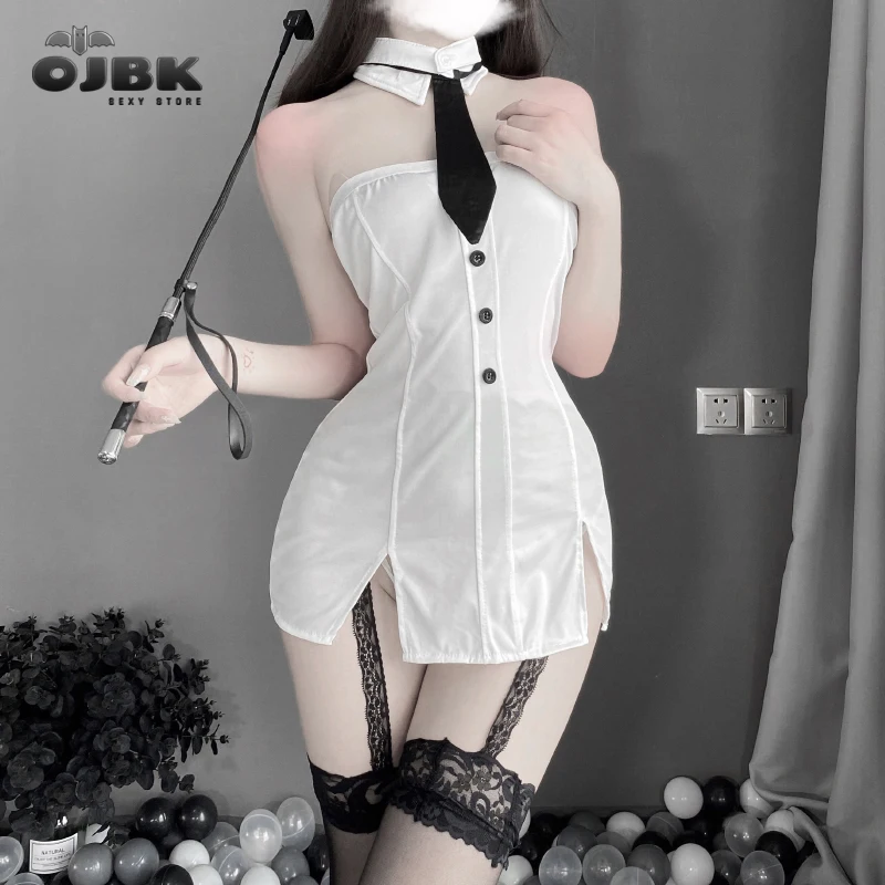 Disfraces sexys oficina para mujer, lencería erótica con lazo, traje de azafata, vestido dividido, blanco, cadera caliente, novedad _ - AliExpress Mobile