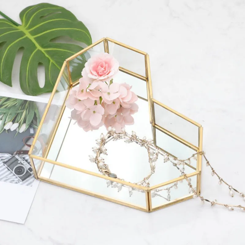 

Ins Wind Light Luxury Eternal Flower Polygon Creative Box Eternal Flower Ring Box Copper Glass Wedding Jewelry Storage Box
