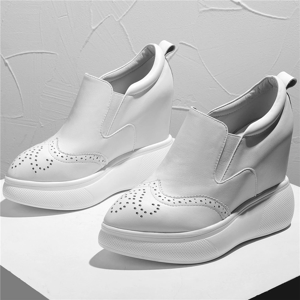 de deporte de piel auténtica para mujer, zapatos de tacón alto vulcanizados, con plataforma y Punta puntiaguda, informales|Zapatos vulcanizados de mujer| - AliExpress