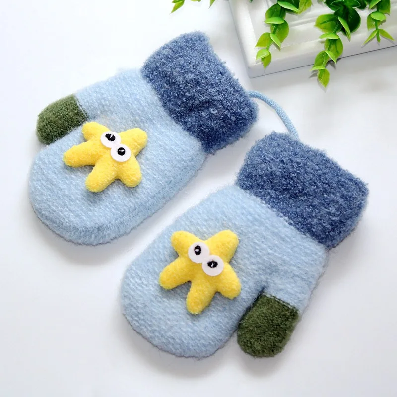 Sky blue Детские перчатки с изображением морской звезды; вязаные рукавицы Мультфильмы для малышей; утепленный бархатный утеплитель; мягкие перчатки для девочек и мальчиков; милые модные варежки; От 0 до 3 лет - Цвет: Sky blue