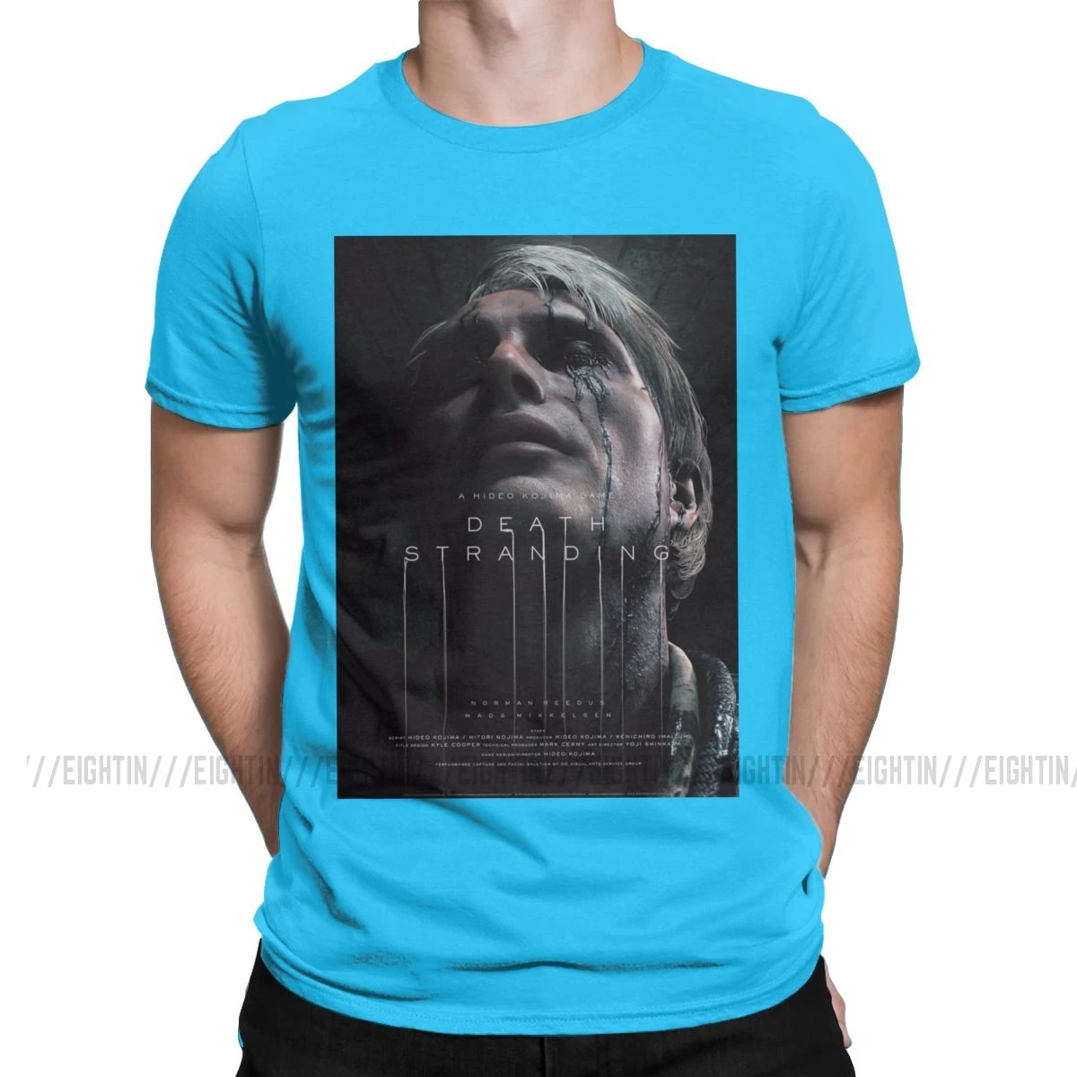 Мужская футболка «Death Stranding», Мадс Миккельсен, футболка, Кодзима, футболки Hideo Metal gear, Одноцветный редус Норман, игровой хлопковый топ с коротким рукавом - Цвет: Medium Blue
