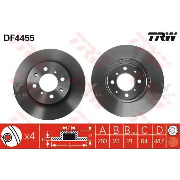 TRW DF4455 Диск тормозной передн HONDA: CIVIC VI Hatchback 02-05