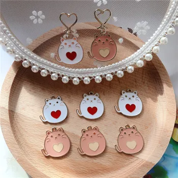 

10pcs/pack Fat Cute Cat Animal Enamel Charms Handmade Craft Metal Charms for Keychains Earring DIY Jewelry Making 23mm