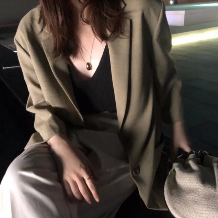 

South Korea INS Retro Simple Normcore Style Greyish Green Suit Jacket
