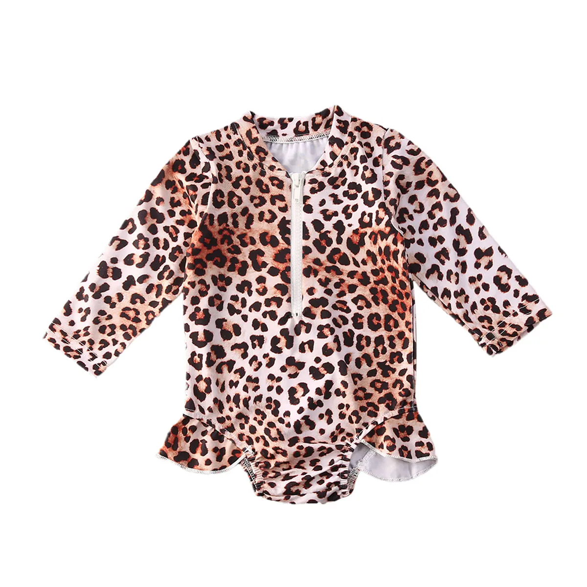 1 5Y Toddler Baby Kid Girls Cute Leopard Swimsuit Ruffles Long Sleeve