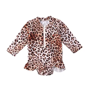 

1-5Y Toddler Baby Kid Girls Cute Leopard Swimsuit Ruffles Long Sleeve Swimwear Children Girl Summer Bodysuit