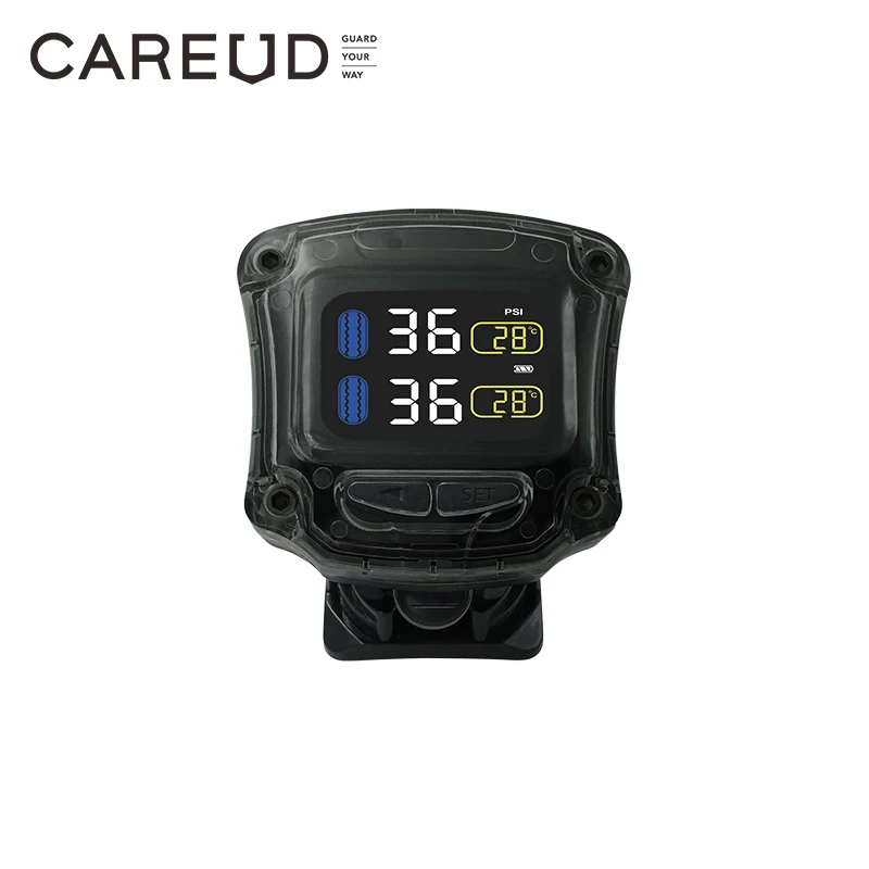 Careud TPMS Wireless Motorcycle Tire Pressure Monitoring System with 2 Internal/External Sensors LED Display USB Charge