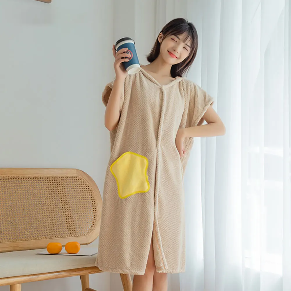 Cute Wearable Microfiber Bathrobe Woman Shower Female Soft Bath Towel for Adults for Home Bath and Sauna Towels Bathroom