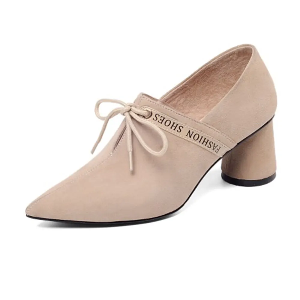 

New Fashion Elegant Genuine Leather High Heels Women's Lace-Up Round heel High Quality Party Office Pumps