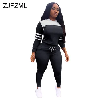 

Striped Sporty 2 Piece Set Women Clothes Hooded Full Sleeve Croped Sweatshirt and Skinny Long Trousers 2019 Fall Winter Outfits